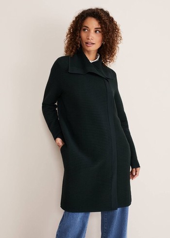 Phase Eight Sophia Ribbed Longline Coats Green Canada | QZLNJD-219